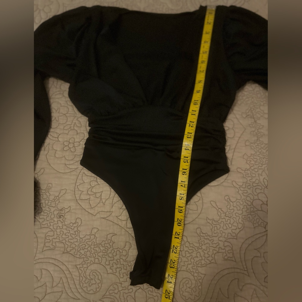Women's Black Deep V Long Sleeve Bodysuit - Picture 9 of 11
